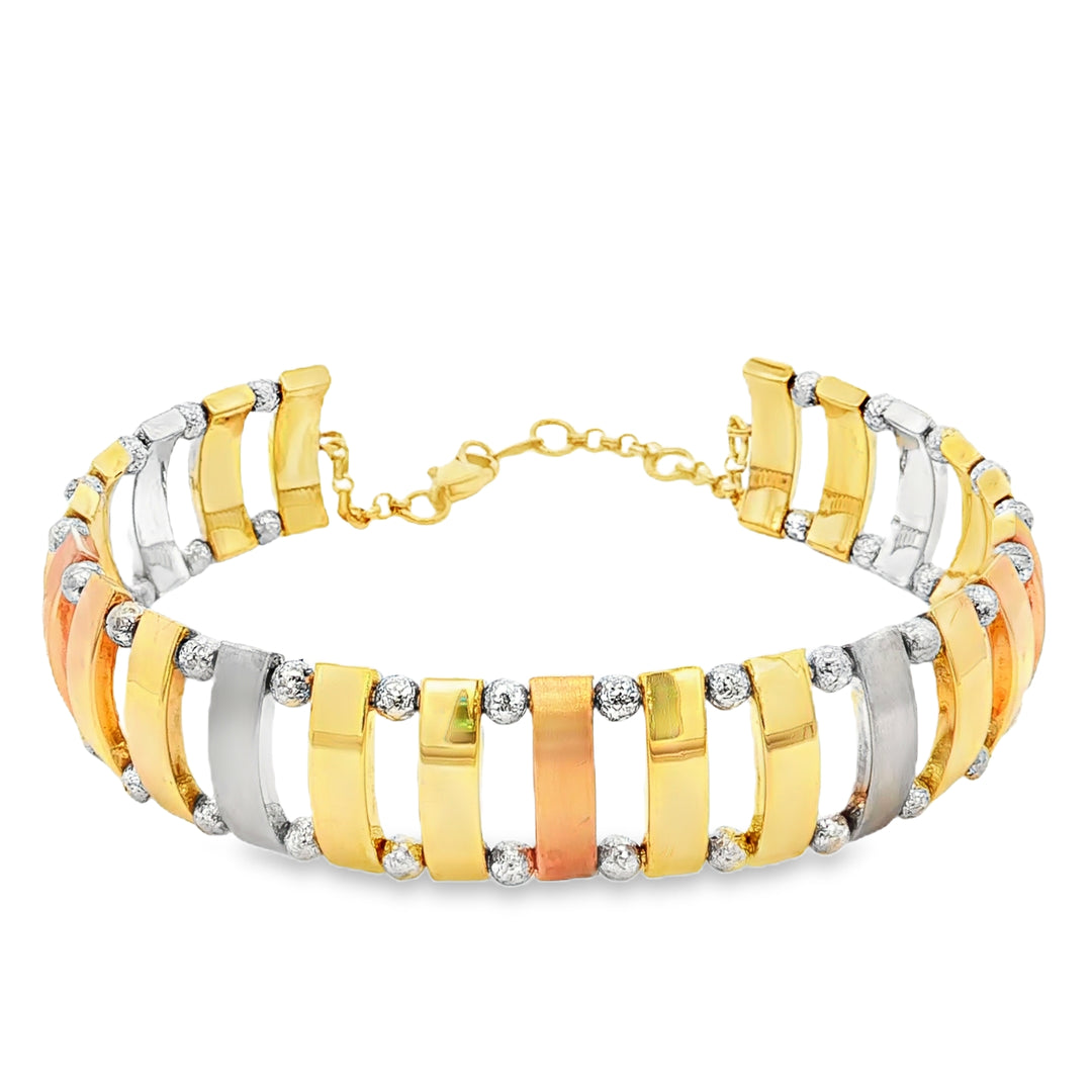 Tricolor Gold Interlocking Link Chain Bracelet