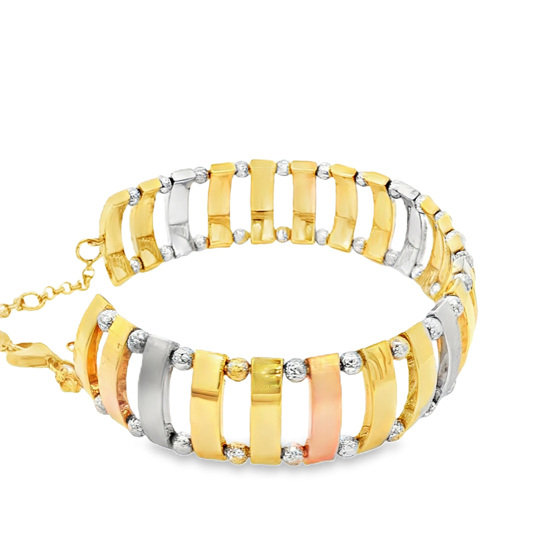 Tricolor Gold Interlocking Link Chain Bracelet