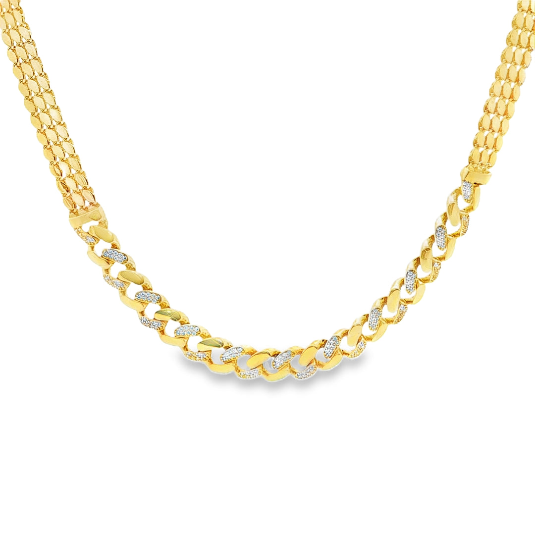 Yellow Gold CZ-Accented Cuban Necklace