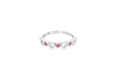 White Gold Band Ring with Ruby Accents and Heart Motifs