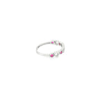 Load image into Gallery viewer, White Gold Band Ring with Ruby Accents and Heart Motifs