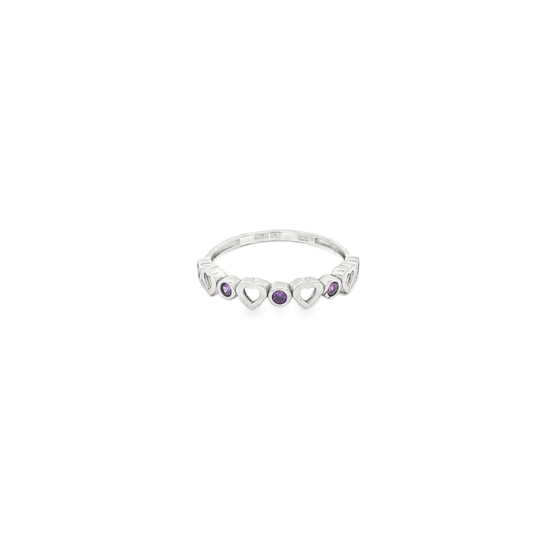 White Gold Heart Motif Amethyst Band Ring