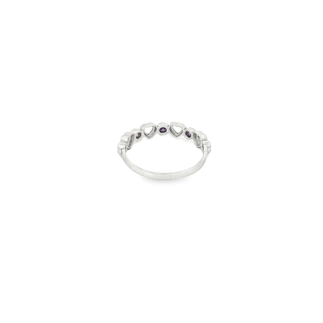 White Gold Heart Motif Amethyst Band Ring