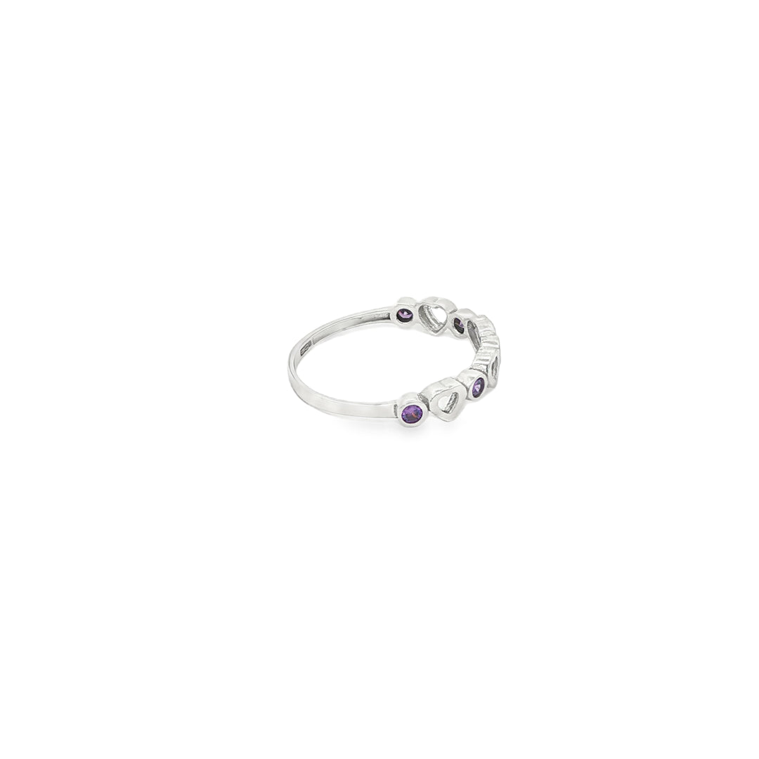 White Gold Heart Motif Amethyst Band Ring