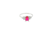 White Gold Multi Stone Ring with Emerald Cut Ruby Gemstone