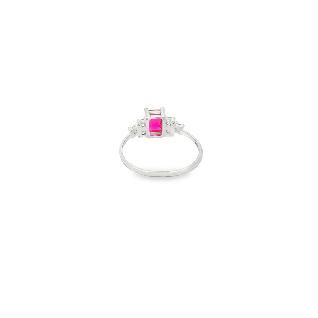 White Gold Multi Stone Ring with Emerald Cut Ruby Gemstone