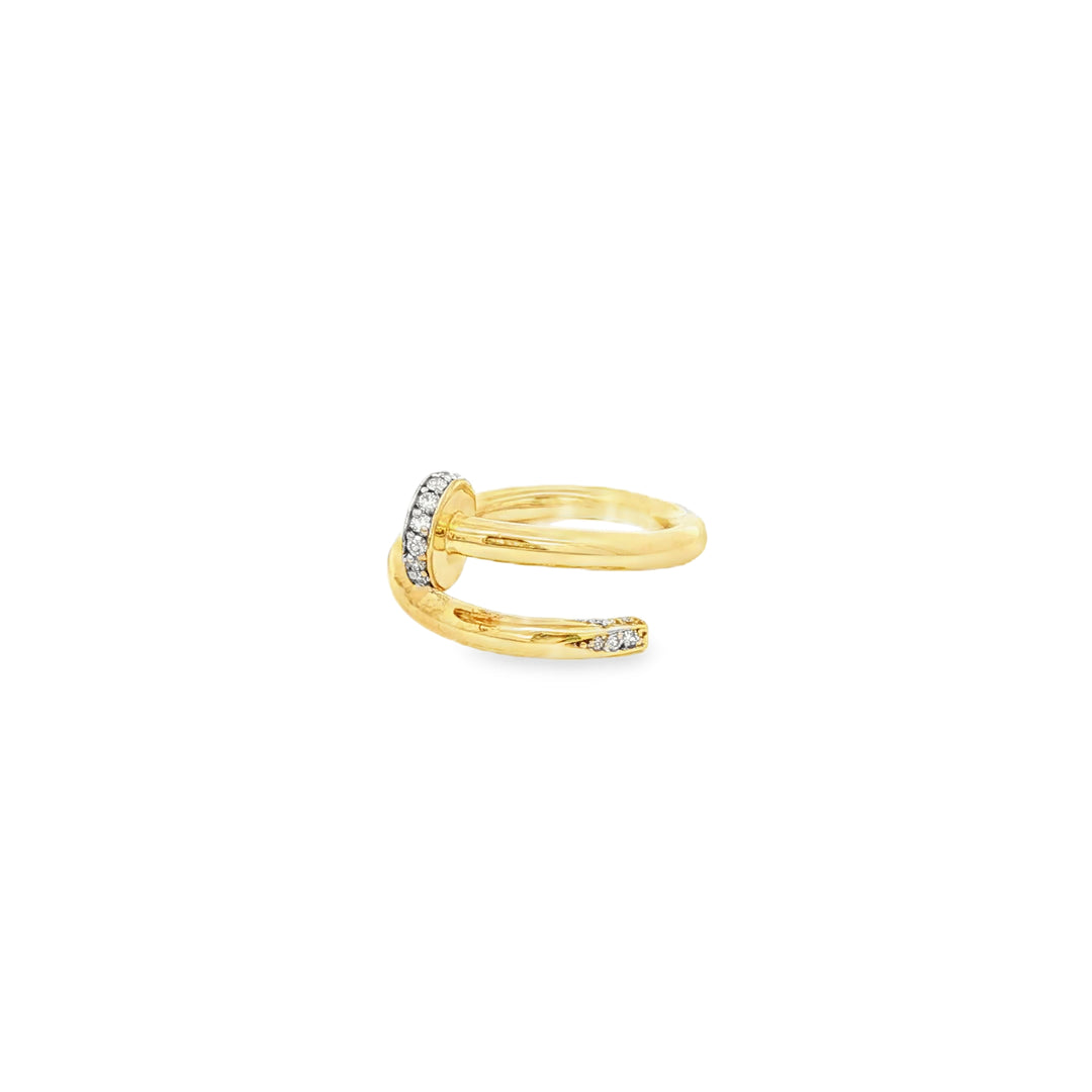 Yellow Gold Band Ring with Round Cut Diamonds