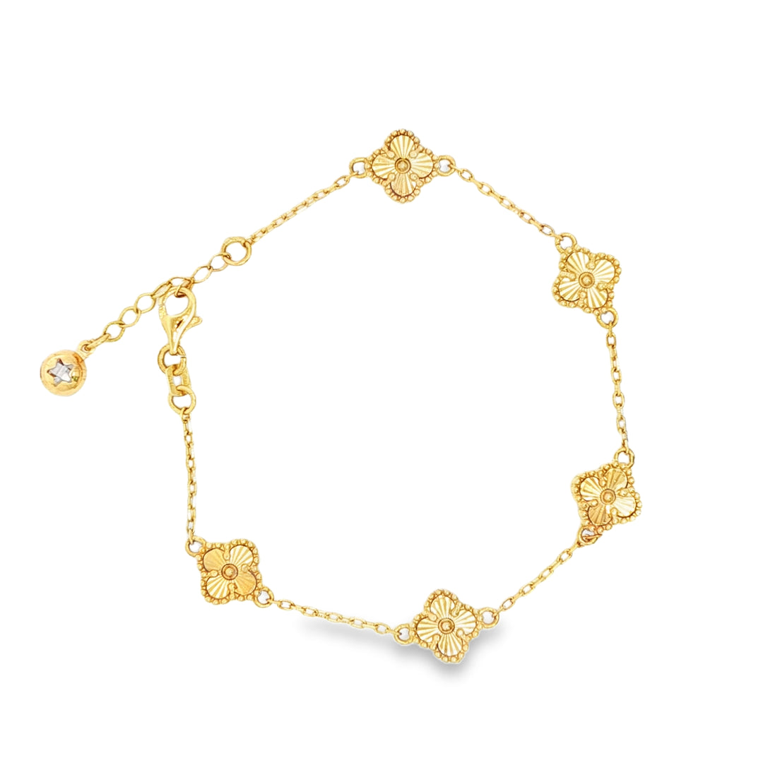 Floral Motif Yellow Gold Chain Bracelet