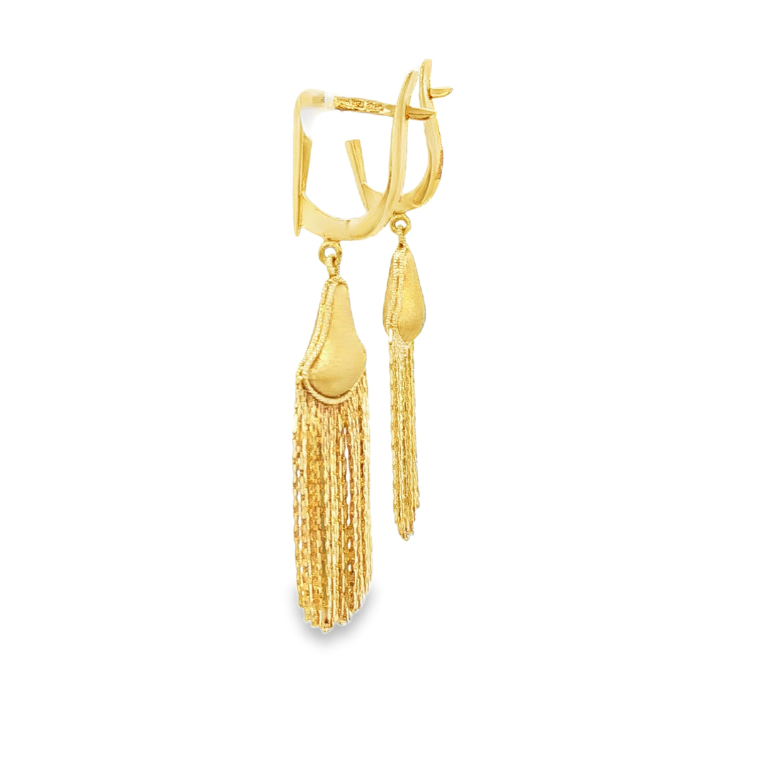 Yellow Gold Dangle Earrings with Chain Cascade