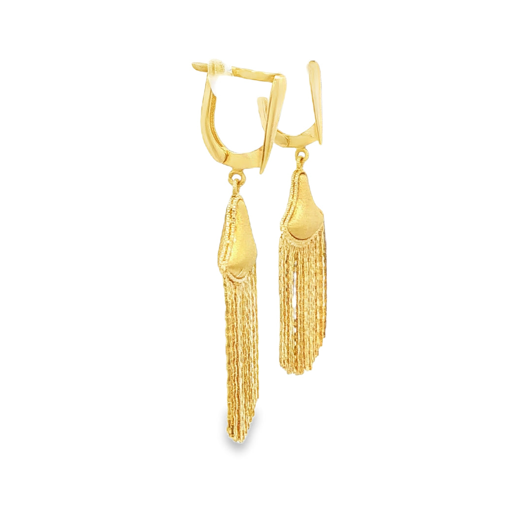 Yellow Gold Dangle Earrings with Chain Cascade