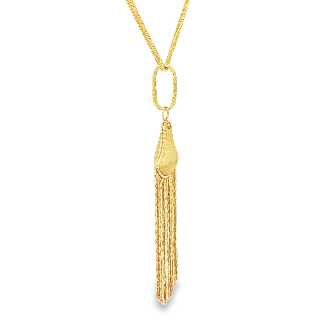 Yellow Gold Tassel Charm Necklace