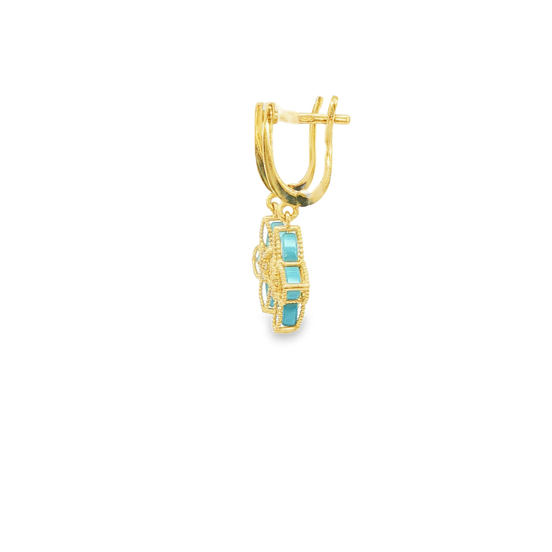 Yellow Gold Dangle Earrings with Bluish Turquoise