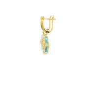 Yellow Gold Dangle Earrings with Bluish Turquoise