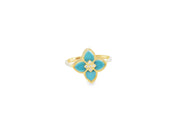 Yellow Gold Multi-Stone Ring with Bluish Turquoise Flower Design