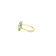 Yellow Gold Multi-Stone Ring with Bluish Turquoise Flower Design