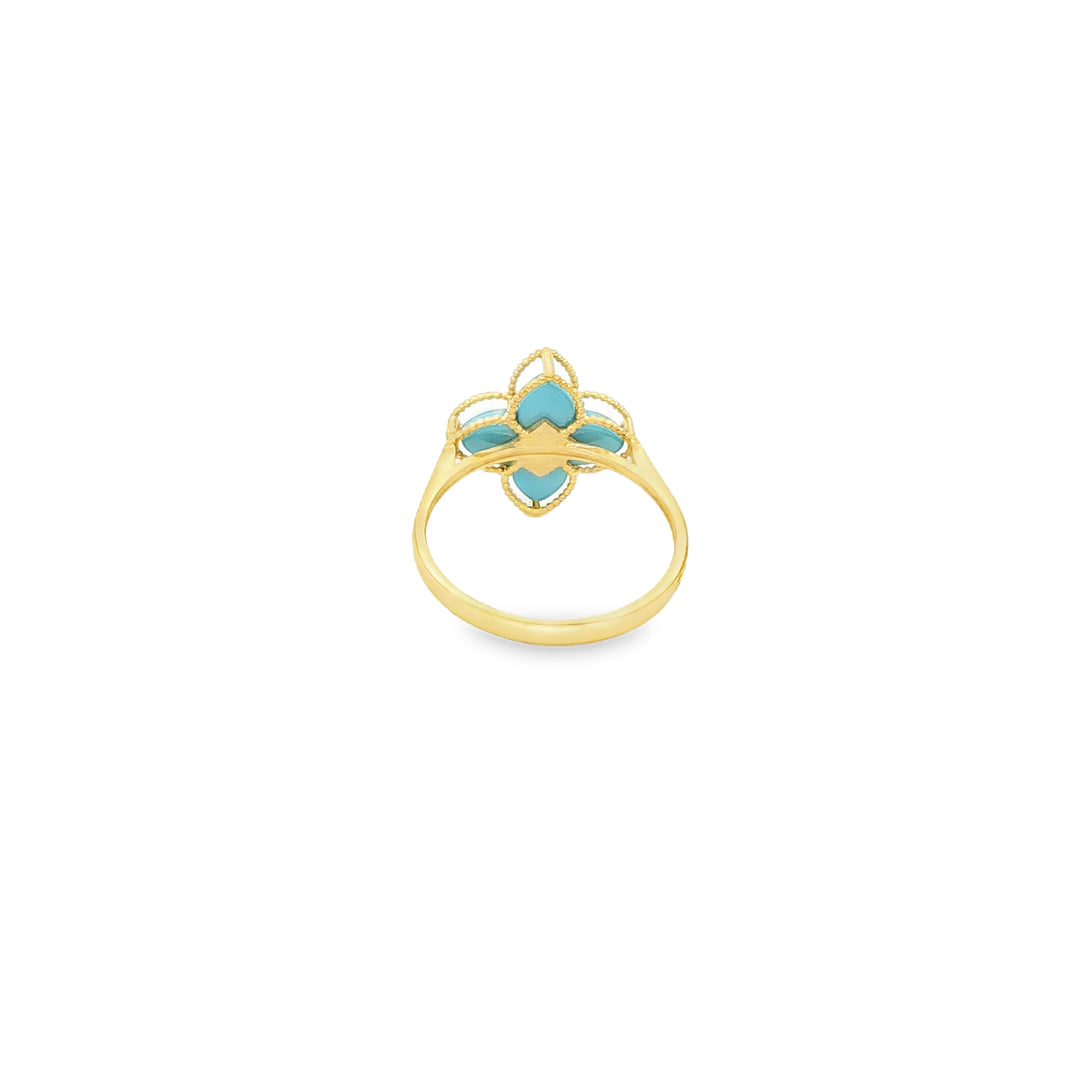 Yellow Gold Multi-Stone Ring with Bluish Turquoise Flower Design