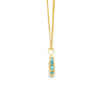Load image into Gallery viewer, Yellow Gold Charm Necklace with Bluish Turquoise Flower Pendant
