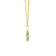 Yellow Gold Charm Necklace with Bluish Turquoise Flower Pendant