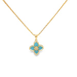 Load image into Gallery viewer, Yellow Gold Charm Necklace with Bluish Turquoise Flower Pendant