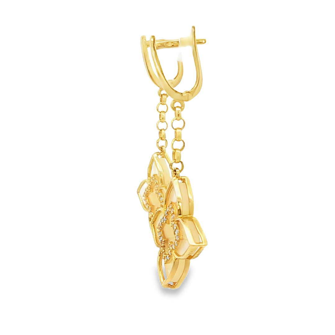Yellow Gold Dangle Earrings with Mother of Pearl