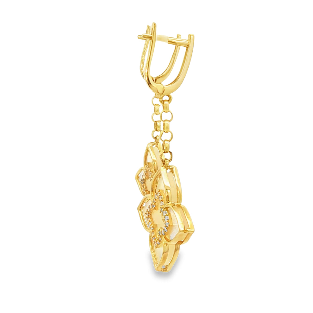 Yellow Gold Dangle Earrings with Mother of Pearl