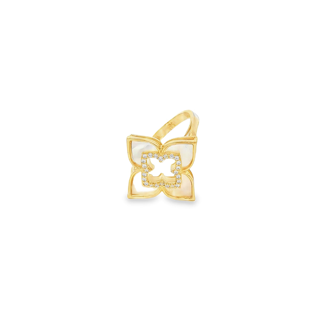 Yellow Gold Cocktail Ring with Mother of Pearl