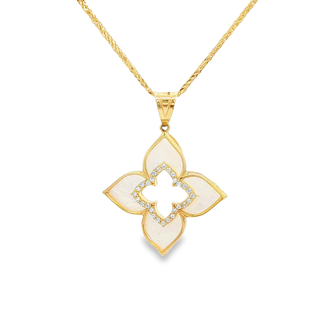 14ct Yellow Gold Charm Necklace with Mother of Pearl
