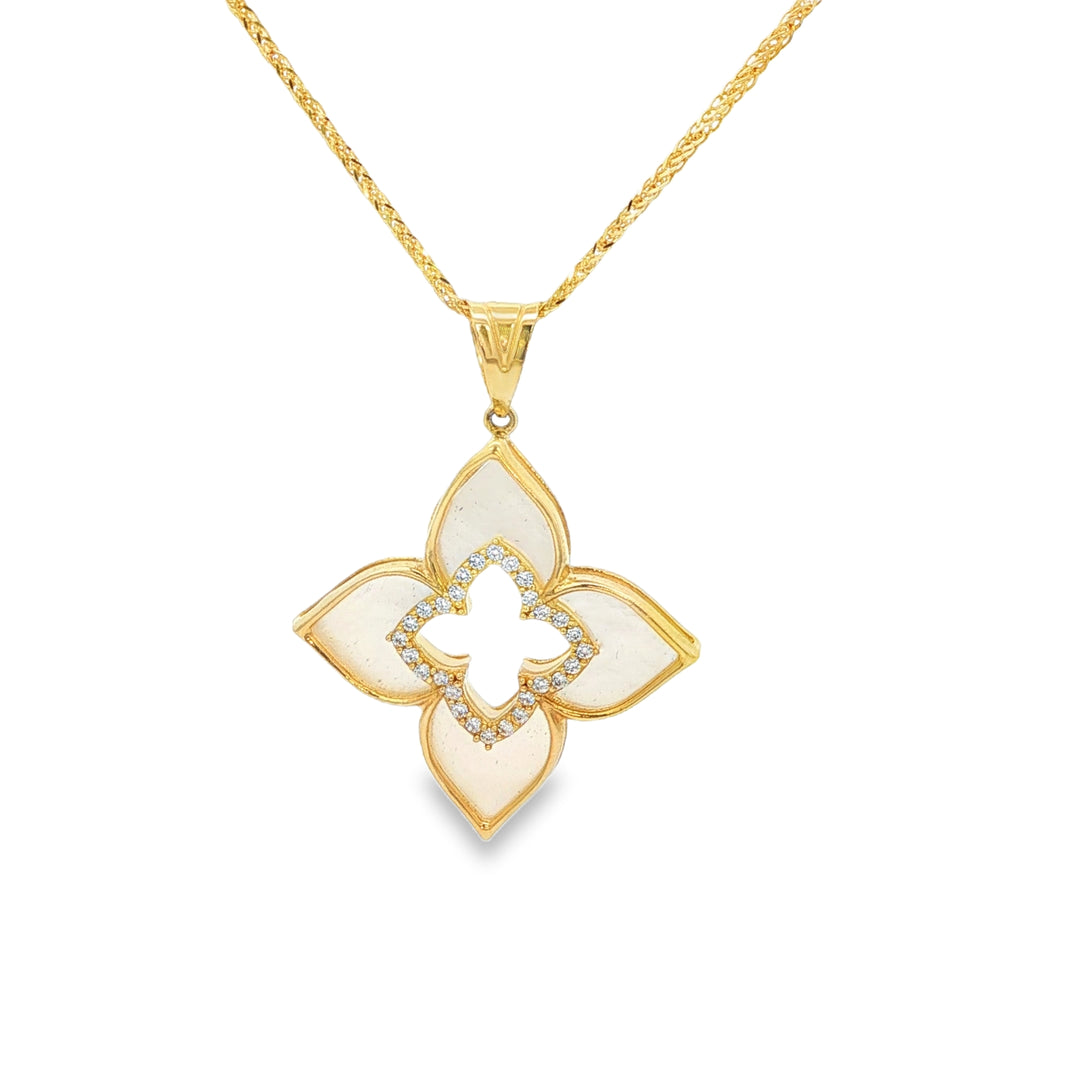 14ct Yellow Gold Charm Necklace with Mother of Pearl