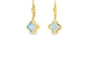 Yellow Gold Dangle Earrings with Bluish-Green Opal Cabochons