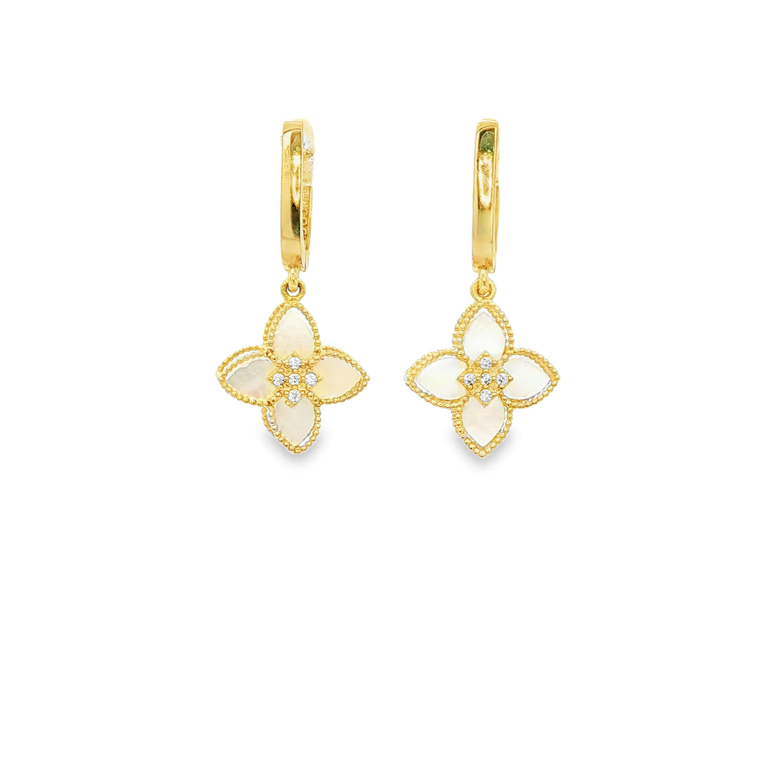 14ct Yellow Gold Dangle Earrings with Mother of Pearl