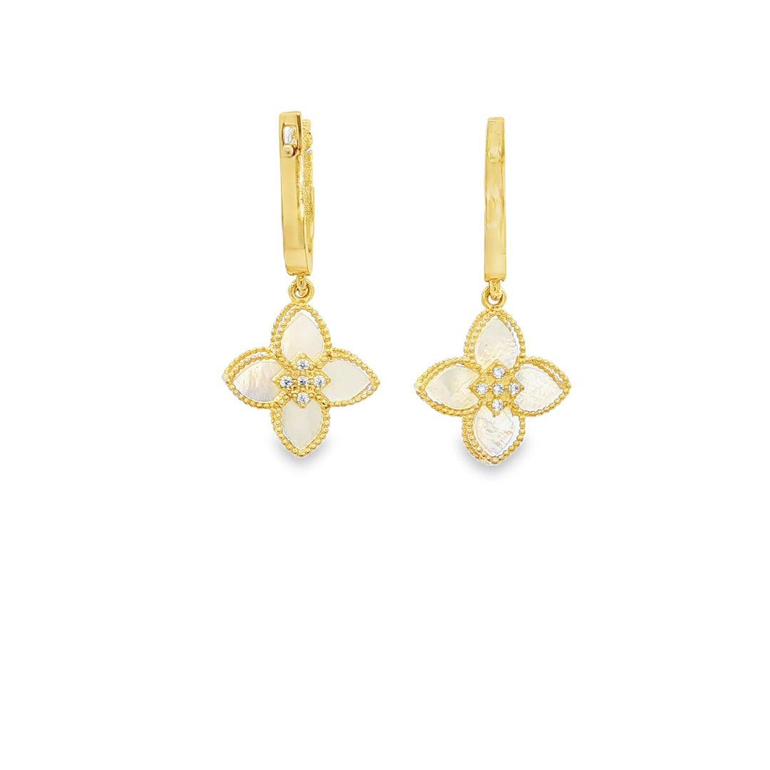 14ct Yellow Gold Dangle Earrings with Mother of Pearl