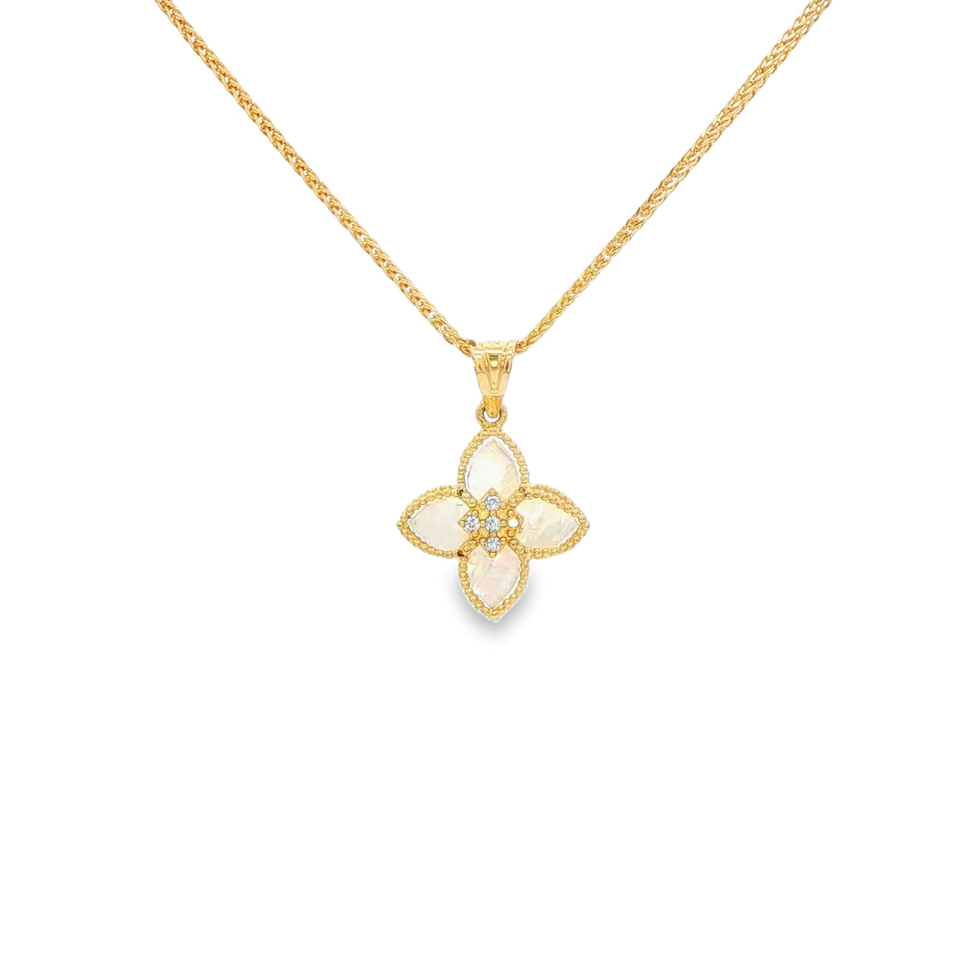 Yellow Gold Charm Necklace with Mother of Pearl