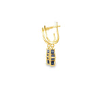 Load image into Gallery viewer, Yellow Gold Dangle Earrings with Royal Blue stone and CZ Floral Quatrefoil
