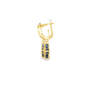 Yellow Gold Dangle Earrings with Royal Blue stone and CZ Floral Quatrefoil