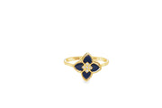 Yellow Gold Blue stone and CZ Floral Ring
