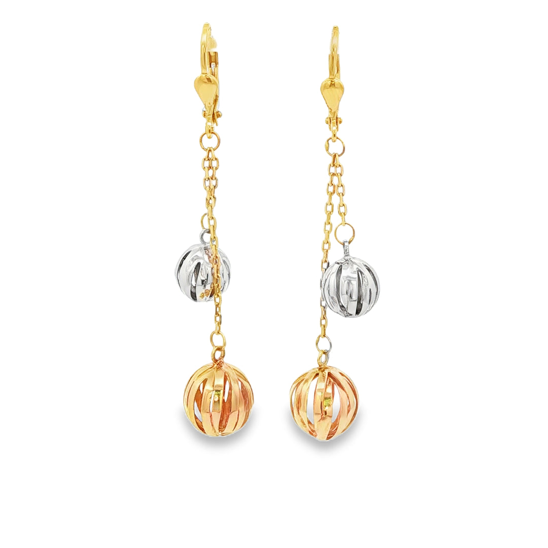 Two-Tone Gold Openwork Sphere Dangle Earrings