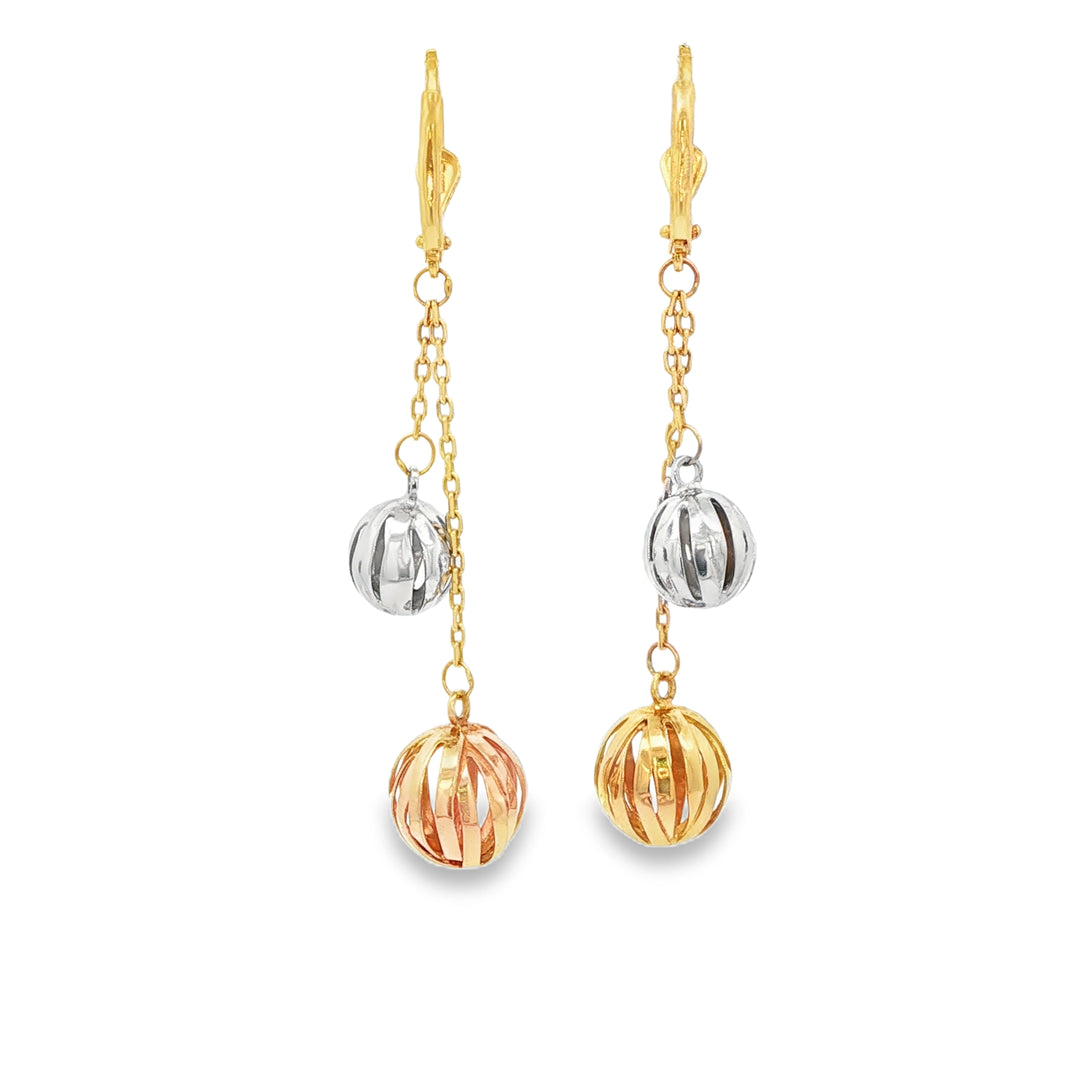 Two-Tone Gold Openwork Sphere Dangle Earrings