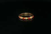 Yellow Gold Band Ring with Round Ruby & Diamond Gemstones