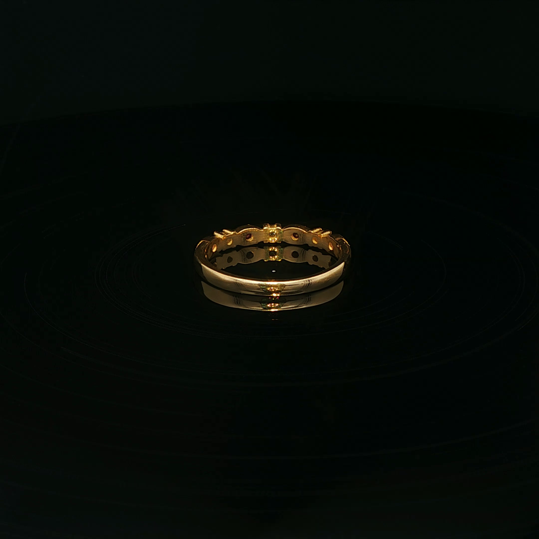 Yellow Gold Band Ring with Round Ruby & Diamond Gemstones