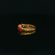 18ct Yellow Gold Ring with Oval Ruby Trio & Diamonds