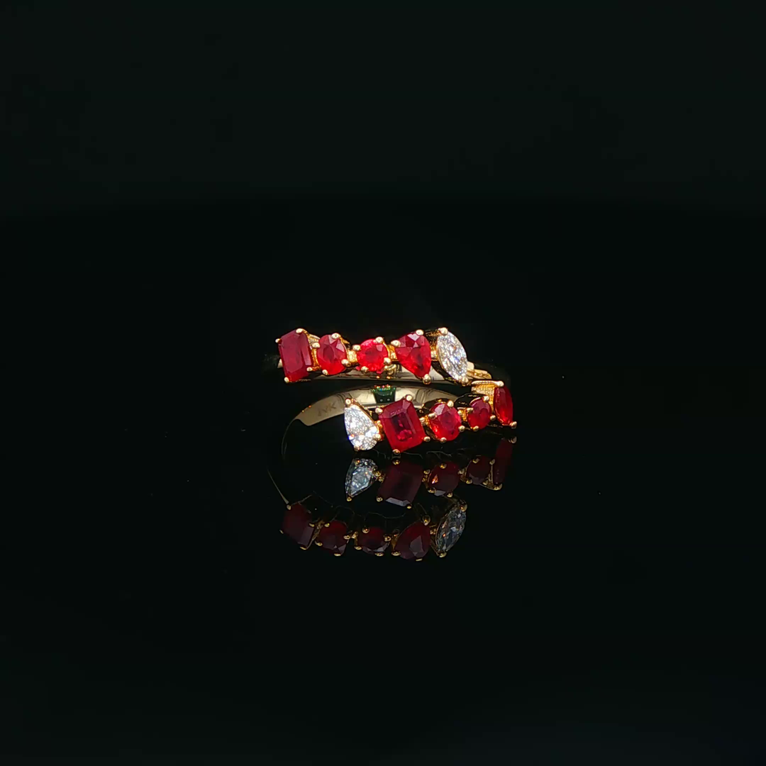 Yellow Gold Multistone Ring with Ruby and Diamond Accents