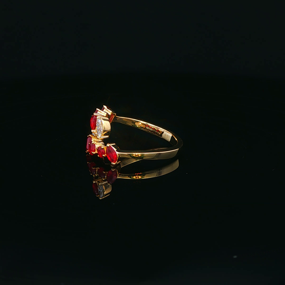 Yellow Gold Multistone Ring with Ruby and Diamond Accents