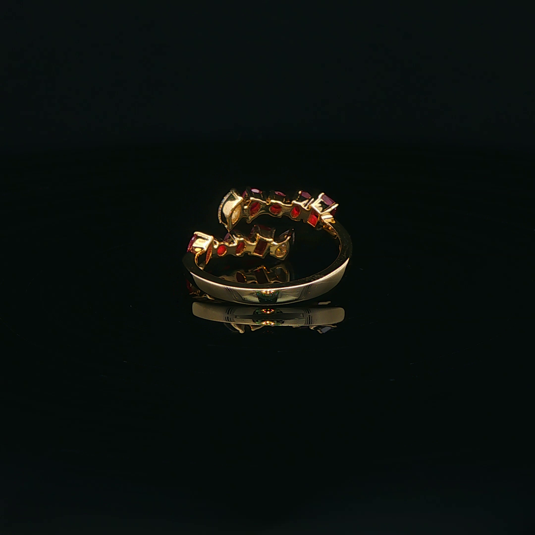 Yellow Gold Multistone Ring with Ruby and Diamond Accents