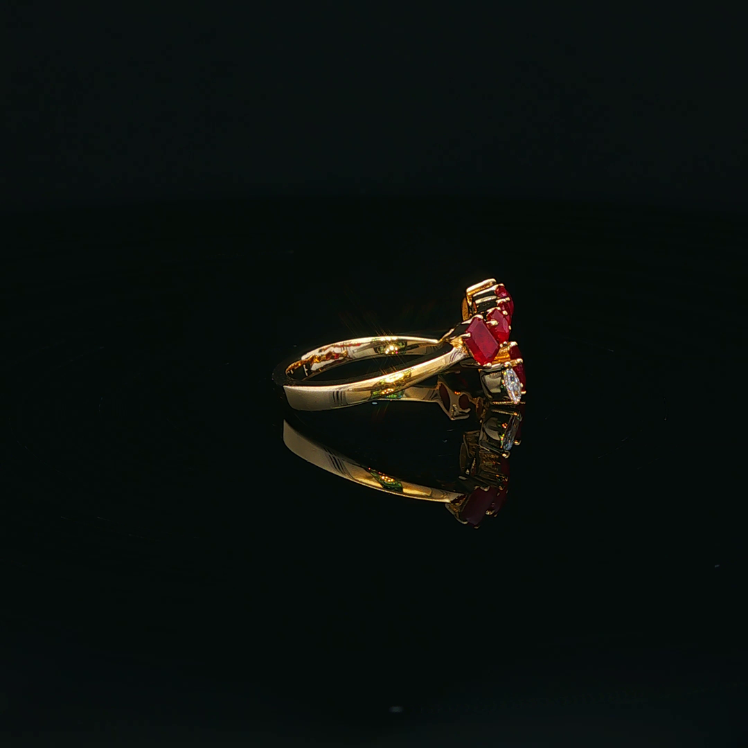 Yellow Gold Multistone Ring with Ruby and Diamond Accents