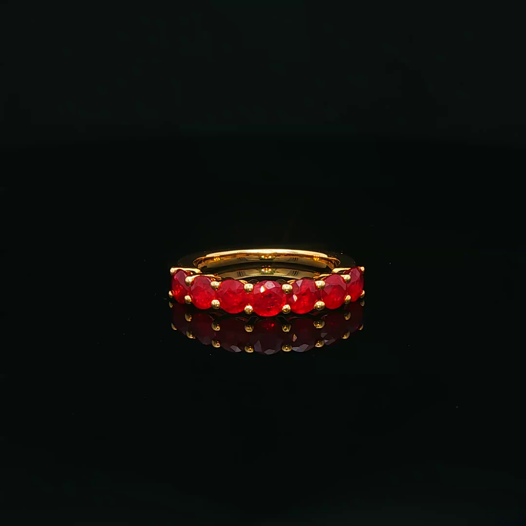 18ct Gold Ruby Multistone Band Ring with Round Cut Rubies
