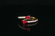 Yellow Gold Multistone Ring with Brilliant Cut Pear Shape Rubies