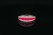 18ct Rose Gold Ring with Round Cut Ruby & Diamond Gemstones
