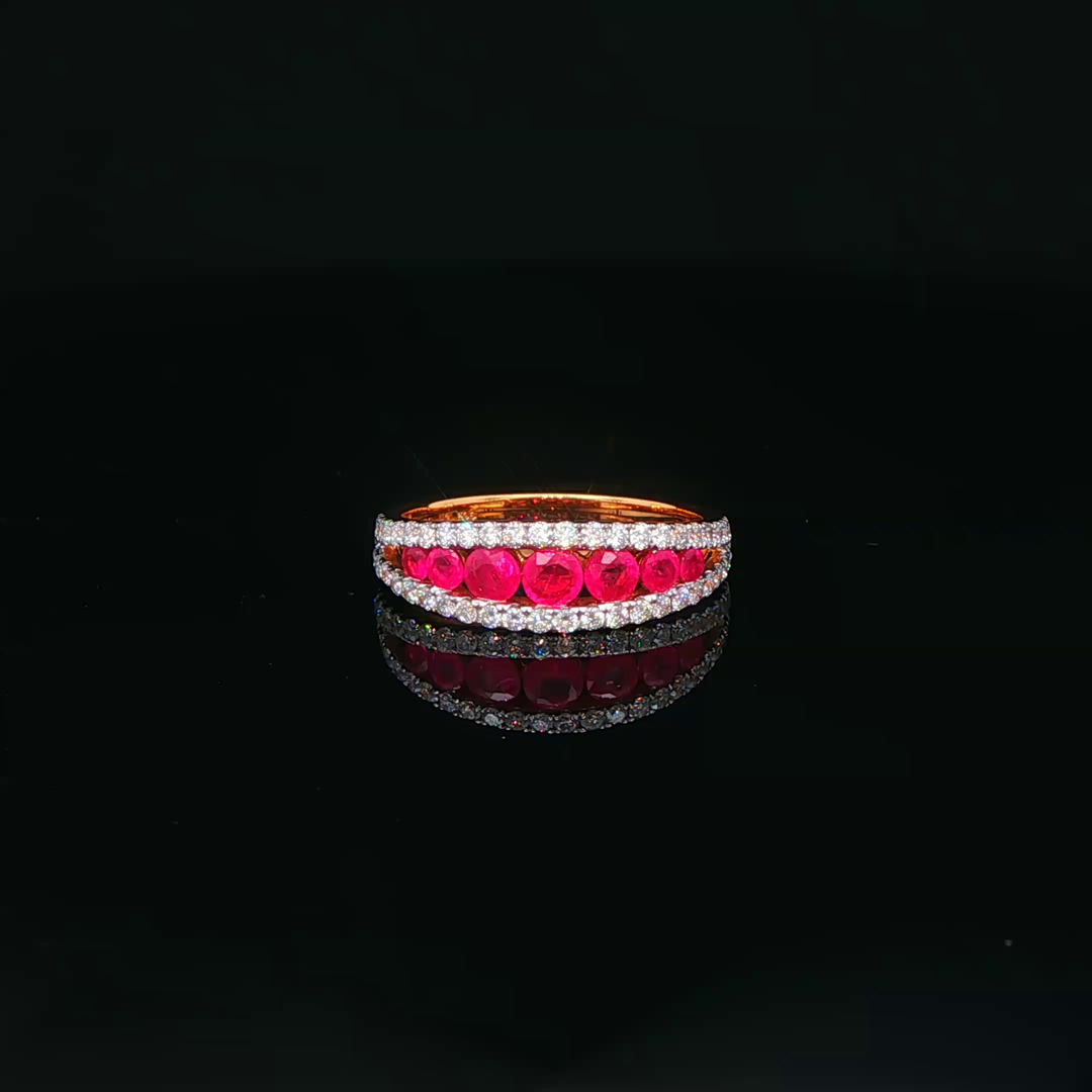 18ct Rose Gold Ring with Round Cut Ruby & Diamond Gemstones