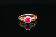 18ct Rose & White Gold Ring with Round Cut Ruby & Diamonds