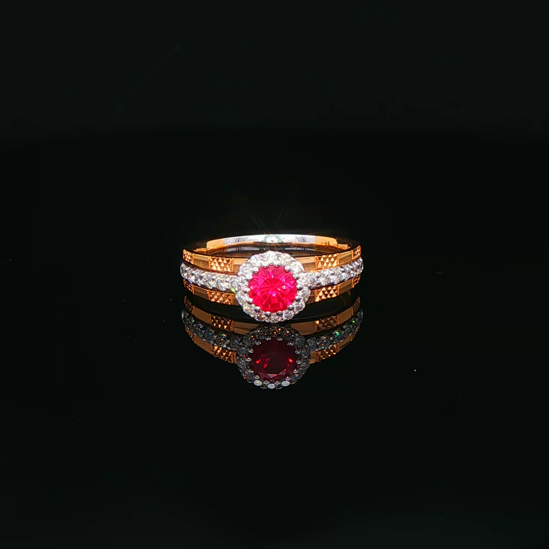 18ct Rose & White Gold Ring with Round Cut Ruby & Diamonds